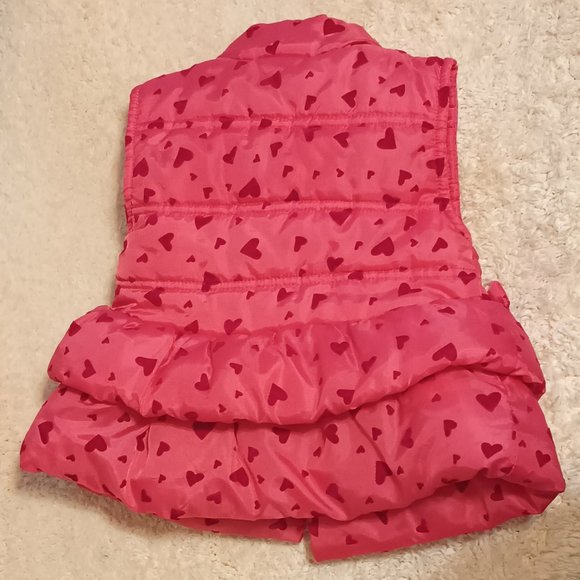 VGUC ~  Little Lass Dark Pink Heart Print Puffer Vest Jacket (Size: 24 Months) - Picture 2 of 3